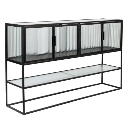 Dutchbone Buffet 4 Portes 1 étagère En Métal Et Verre Trempé Noir 3 Dutchbone Buffet 4 Portes 1 étagère En Métal Et Verre Trempé Noir – Image 3