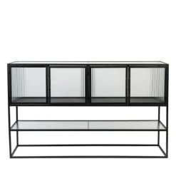 Dutchbone Buffet 4 Portes 1 étagère En Métal Et Verre Trempé Noir