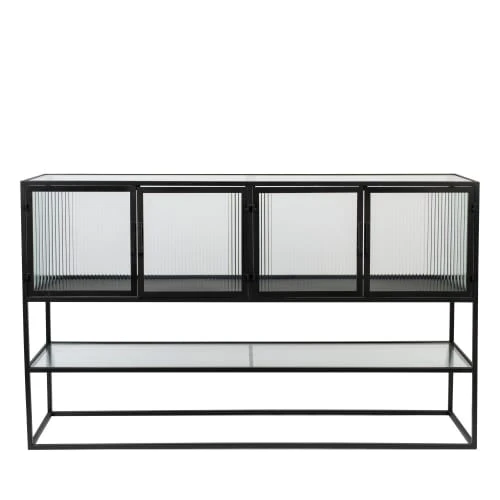 Dutchbone Buffet 4 Portes 1 étagère En Métal Et Verre Trempé Noir 1 Dutchbone Buffet 4 Portes 1 étagère En Métal Et Verre Trempé Noir