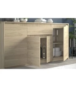 CALICOSY Buffet 4 Portes 1 Tiroir L185 Cm - Décor Chêne -Boutique Maisons du Monde buffet 4 portes 1 tiroir l185 cm decor chene 3