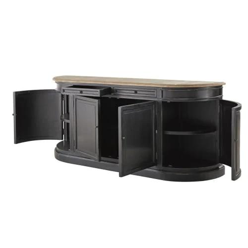 Maisons Du Monde Buffet 4 Portes 2 Tiroirs En Pin Recyclé Noir 2 Maisons Du Monde Buffet 4 Portes 2 Tiroirs En Pin Recyclé Noir – Image 2