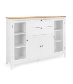 CALICOSY Buffet 4 Portes 2 Tiroirs L53 Cm - Décor Blanc Et Bois -Boutique Maisons du Monde buffet 4 portes 2 tiroirs l53 cm decor blanc et bois 2