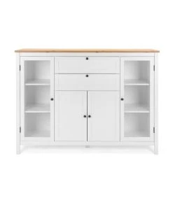 CALICOSY Buffet 4 Portes 2 Tiroirs L53 Cm - Décor Blanc Et Bois