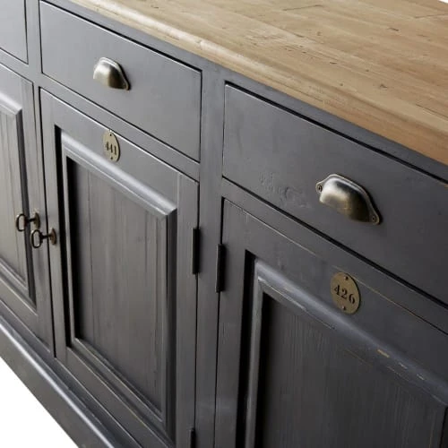 Maisons Du Monde Buffet 4 Portes 4 Tiroirs En Pin Recyclé Gris Anthracite 3 Maisons Du Monde Buffet 4 Portes 4 Tiroirs En Pin Recyclé Gris Anthracite – Image 3