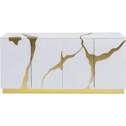 Kare Design Buffet 4 Portes Blanc Et Doré