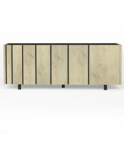 CALICOSY Buffet 4 Portes Effet Chêne Et Plateau Noir