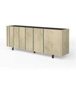 CALICOSY Buffet 4 Portes Effet Chêne Et Plateau Noir -Boutique Maisons du Monde buffet 4 portes effet chene et plateau noir 4