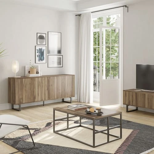 HOMIFAB Buffet 4 Portes Effet Noyer 180 Cm 2 HOMIFAB Buffet 4 Portes Effet Noyer 180 Cm – Image 2