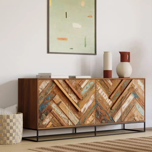 Rendez Vous Déco Buffet 4 Portes En Bois D'acacia Et Bois Recyclé 2 Rendez Vous Déco Buffet 4 Portes En Bois D'acacia Et Bois Recyclé – Image 2