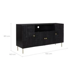 Alternative view of Rendez Vous Déco Buffet 4 Portes En Bois Gravé Noir Et Métal Doré
