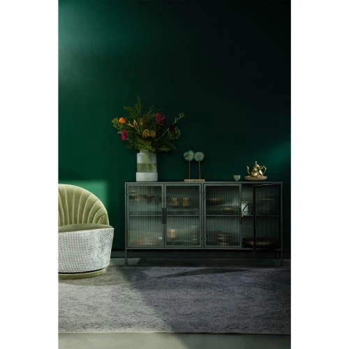 Dutchbone Buffet 4 Portes En Verre Noir 3 Dutchbone Buffet 4 Portes En Verre Noir – Image 3