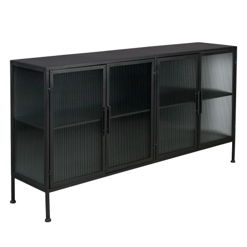 Dutchbone Buffet 4 Portes En Verre Noir 5 Dutchbone Buffet 4 Portes En Verre Noir – Image 5