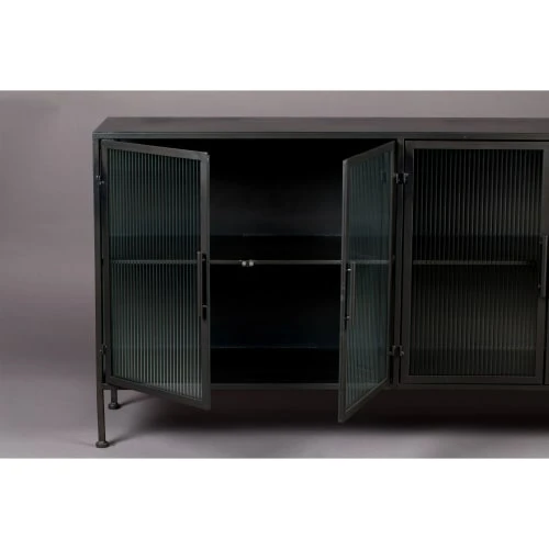 Dutchbone Buffet 4 Portes En Verre Noir 6 Dutchbone Buffet 4 Portes En Verre Noir – Image 6