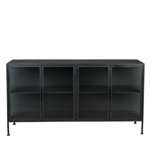 Dutchbone Buffet 4 Portes En Verre Noir 1 Dutchbone Buffet 4 Portes En Verre Noir