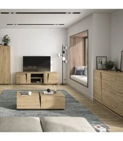 CALICOSY Buffet 4 Portes L 221 Cm - Décor Chêne Et Noir -Boutique Maisons du Monde buffet 4 portes l 221 cm decor chene et noir 2