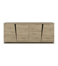 CALICOSY Buffet 4 Portes L 221 Cm - Décor Chêne Et Noir