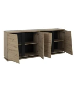 CALICOSY Buffet 4 Portes L 221 Cm - Décor Chêne Et Noir -Boutique Maisons du Monde buffet 4 portes l 221 cm decor chene et noir 3