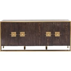 Kare Design Buffet 4 Portes Rétro Marron Et Acier Doré