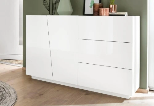 Dmora Buffet à 2 Portes Effet Bois Blanc Brillant 2 Dmora Buffet à 2 Portes Effet Bois Blanc Brillant – Image 2
