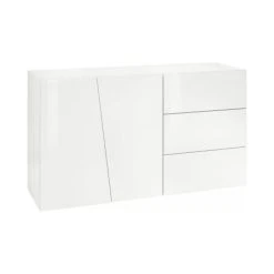 Dmora Buffet à 2 Portes Effet Bois Blanc Brillant