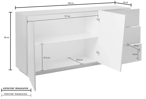 Dmora Buffet à 2 Portes Effet Bois Blanc Brillant 4 Dmora Buffet à 2 Portes Effet Bois Blanc Brillant – Image 4
