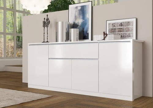 Dmora Buffet à 4 Portes Effet Bois Blanc Brillant 2 Dmora Buffet à 4 Portes Effet Bois Blanc Brillant – Image 2