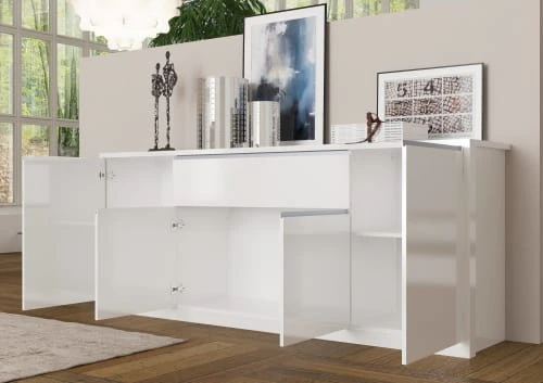 Dmora Buffet à 4 Portes Effet Bois Blanc Brillant 3 Dmora Buffet à 4 Portes Effet Bois Blanc Brillant – Image 3