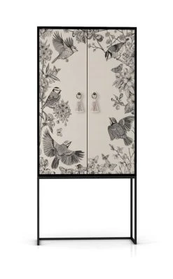 RNT By Really Nice Things Buffet Armoire 2 Portes En Pin Massif Imprimé Blanc Noir