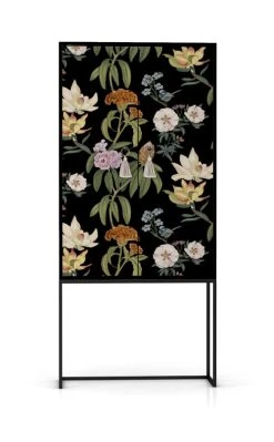 RNT By Really Nice Things Buffet Armoire 2 Portes En Pin Massif Imprimé Floral Fond Noir