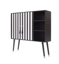 RNT By Really Nice Things Buffet Armoire En Pin Massif Imprimé à Franges Blanches Et Noires. -Boutique Maisons du Monde buffet armoire en pin massif imprime a franges blanches et noires 2