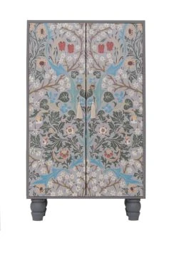 RNT By Really Nice Things Buffet Armoire En Pin Massif Imprimé Floral Sur Fond Bleu.