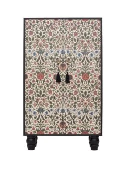 RNT By Really Nice Things Buffet Armoire En Pin Massif Imprimé Floral Sur Fond Noir.