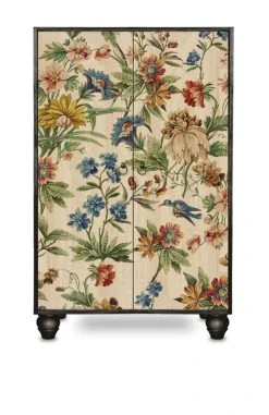 RNT By Really Nice Things Buffet Armoire En Pin Massif Imprimé Floral Sur Fond Noir.