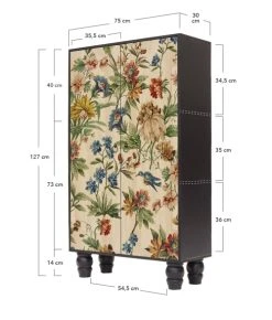 RNT By Really Nice Things Buffet Armoire En Pin Massif Imprimé Floral Sur Fond Noir. -Boutique Maisons du Monde buffet armoire en pin massif imprime floral sur fond noir 3