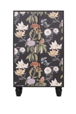 RNT By Really Nice Things Buffet Armoire En Pin Massif Imprimé Floral Sur Fond Noir