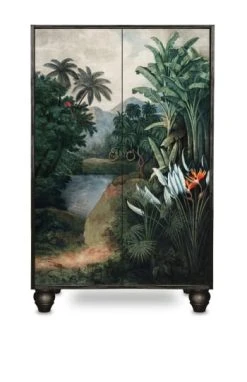 RNT By Really Nice Things Buffet Armoire En Pin Massif Imprimé Floral Sur Fond Noir. -Boutique Maisons du Monde buffet armoire en pin massif imprime tropical sur fond noir tropical jungle
