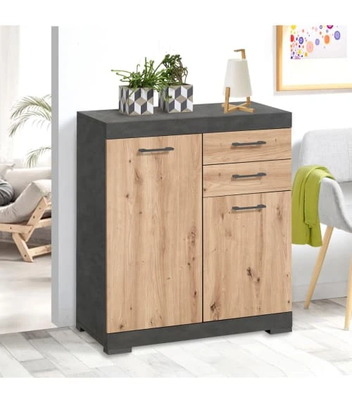 CALICOSY Buffet Avec 2 Portes Et 2 Tiroirs L80cm - Marron 2 CALICOSY Buffet Avec 2 Portes Et 2 Tiroirs L80cm - Marron – Image 2