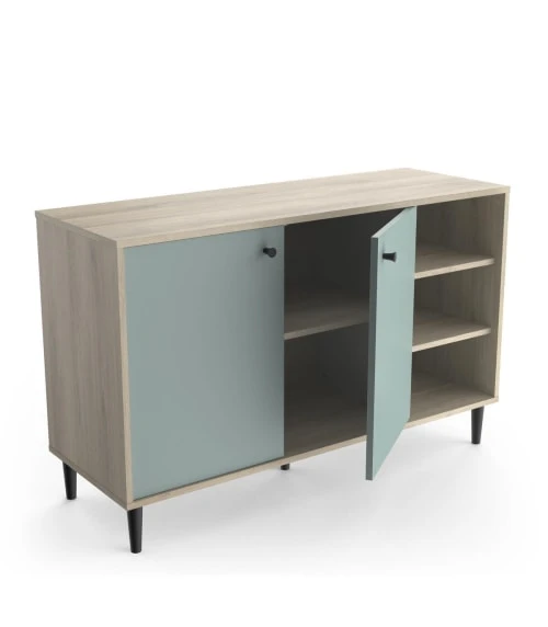 CALICOSY Buffet Avec 2 Portes Et 3 Niches - L110cm - Bois / Vert 3 CALICOSY Buffet Avec 2 Portes Et 3 Niches - L110cm - Bois / Vert – Image 3