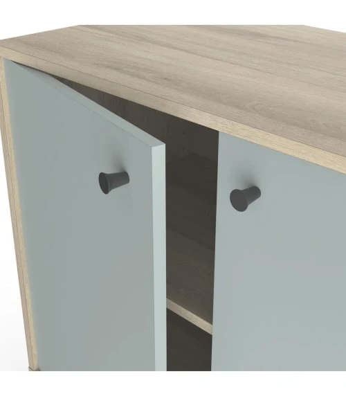 CALICOSY Buffet Avec 2 Portes Et 3 Niches - L110cm - Bois / Vert 4 CALICOSY Buffet Avec 2 Portes Et 3 Niches - L110cm - Bois / Vert – Image 4