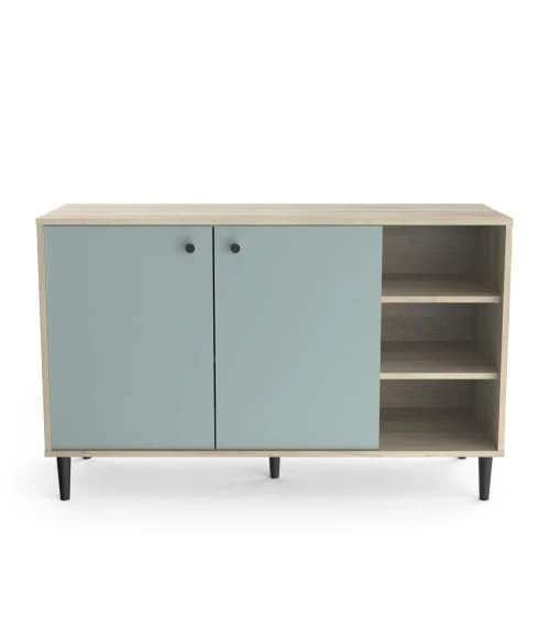 CALICOSY Buffet Avec 2 Portes Et 3 Niches - L110cm - Bois / Vert 1 CALICOSY Buffet Avec 2 Portes Et 3 Niches - L110cm - Bois / Vert