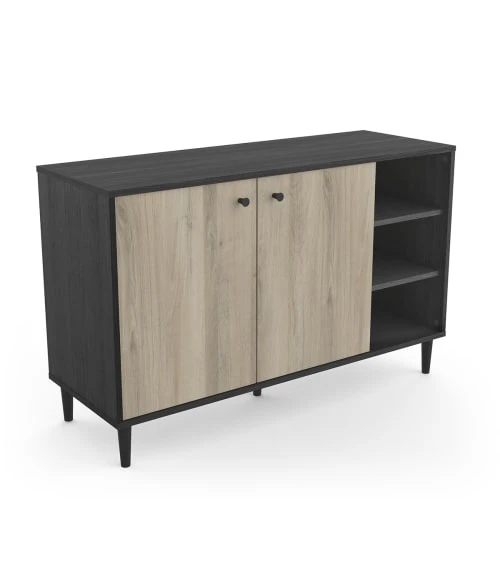 CALICOSY Buffet Avec 2 Portes Et 3 Niches - L110cm - Noir/bois 3 CALICOSY Buffet Avec 2 Portes Et 3 Niches - L110cm - Noir/bois – Image 3