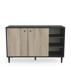 CALICOSY Buffet Avec 2 Portes Et 3 Niches - L110cm - Noir/bois