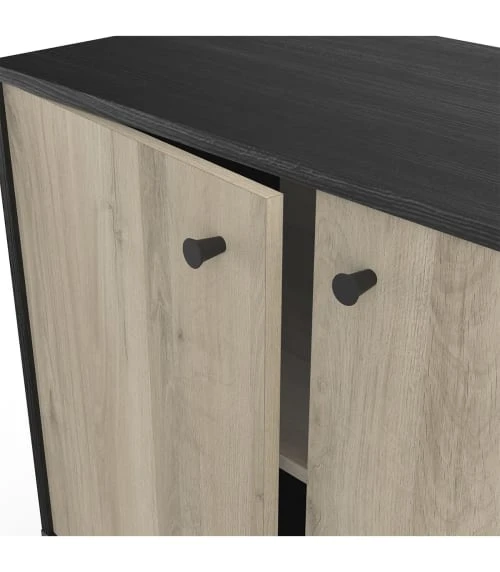 CALICOSY Buffet Avec 2 Portes Et 3 Niches - L110cm - Noir/bois 6 CALICOSY Buffet Avec 2 Portes Et 3 Niches - L110cm - Noir/bois – Image 6