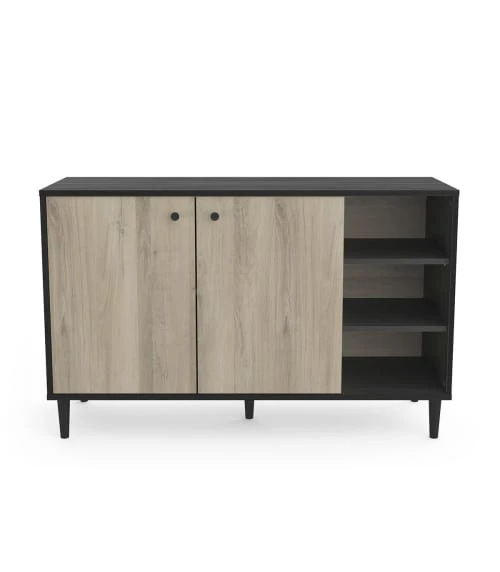CALICOSY Buffet Avec 2 Portes Et 3 Niches - L110cm - Noir/bois 1 CALICOSY Buffet Avec 2 Portes Et 3 Niches - L110cm - Noir/bois
