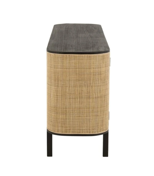 CALICOSY Buffet Avec 3 Portes En Bois Exotique Et Rotin Noir 3 CALICOSY Buffet Avec 3 Portes En Bois Exotique Et Rotin Noir – Image 3