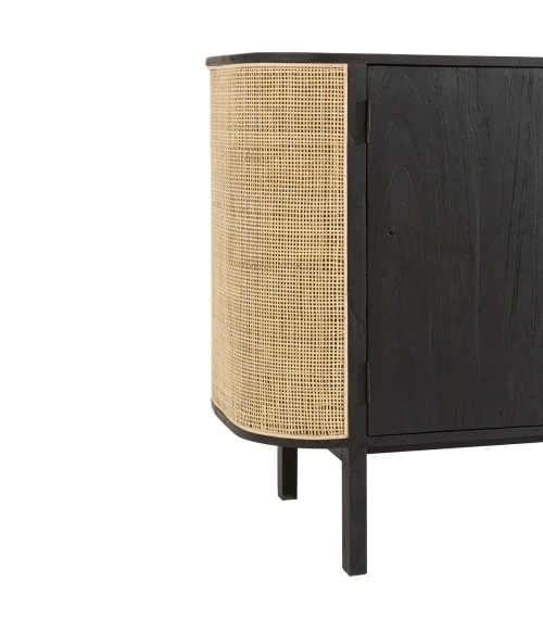 CALICOSY Buffet Avec 3 Portes En Bois Exotique Et Rotin Noir 5 CALICOSY Buffet Avec 3 Portes En Bois Exotique Et Rotin Noir – Image 5