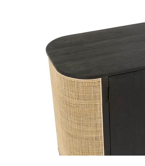 CALICOSY Buffet Avec 3 Portes En Bois Exotique Et Rotin Noir 6 CALICOSY Buffet Avec 3 Portes En Bois Exotique Et Rotin Noir – Image 6