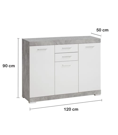 CALICOSY Buffet Avec 3 Portes Et 2 Tiroirs L120cm - Gris Béton 6 CALICOSY Buffet Avec 3 Portes Et 2 Tiroirs L120cm - Gris Béton – Image 6