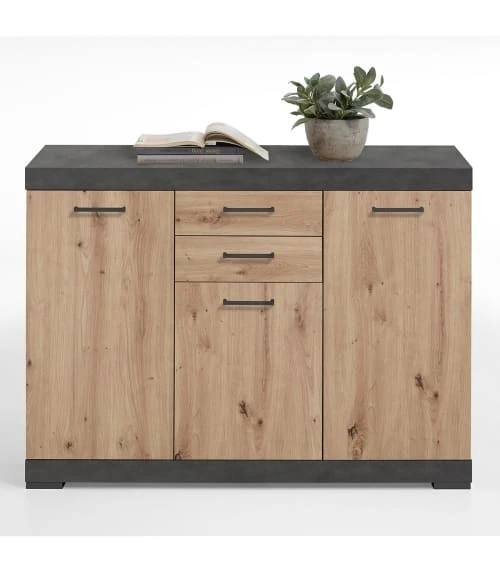 CALICOSY Buffet Avec 3 Portes Et 2 Tiroirs L120cm - Marron 3 CALICOSY Buffet Avec 3 Portes Et 2 Tiroirs L120cm - Marron – Image 3