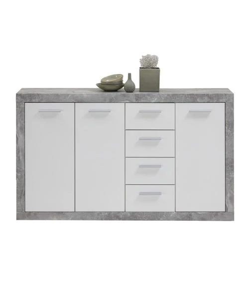 CALICOSY Buffet Avec 3 Portes Et 4 Tiroirs L152 Cm - Gris Béton 3 CALICOSY Buffet Avec 3 Portes Et 4 Tiroirs L152 Cm - Gris Béton – Image 3